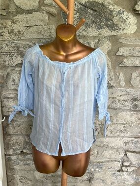 Light Blue Striped Button Blouse